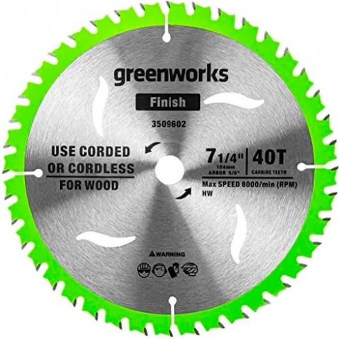 Диск по дереву GREENWORKS Ø184 мм 40T для пилы 1500907 2943307 Диск по дереву GREENWORKS Ø184 мм 40T для пилы 1500907 2943307